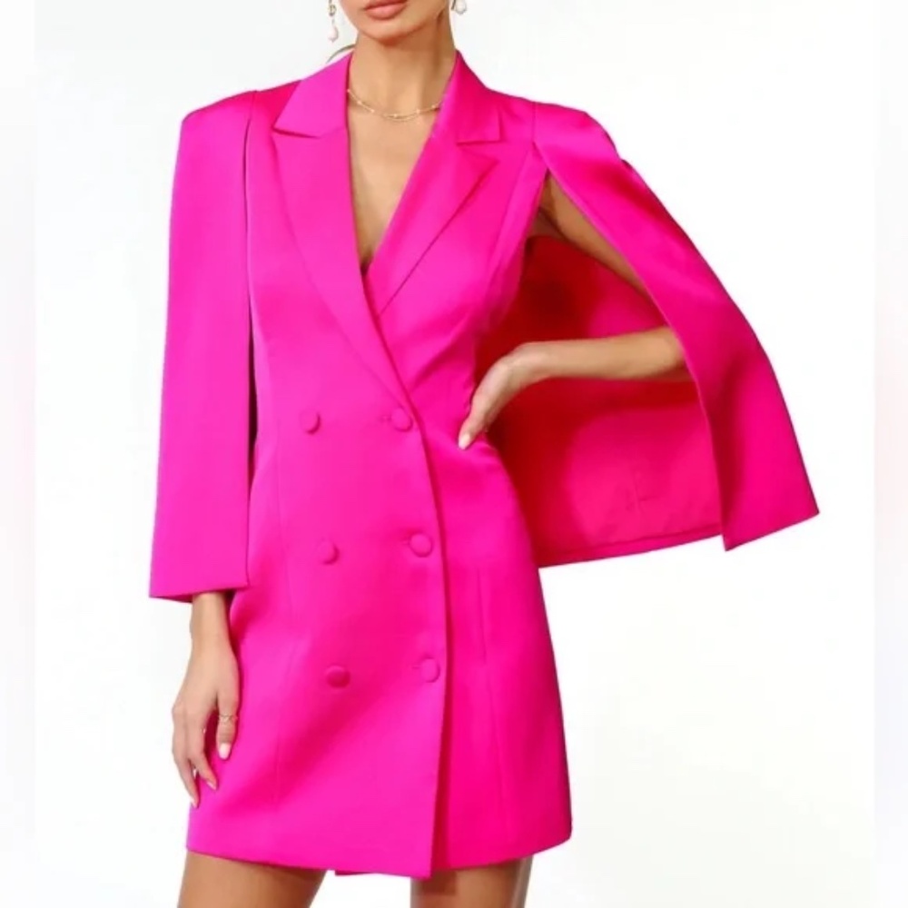 Adelyn Rae Thalia Fuschia Blazer Cape Dress